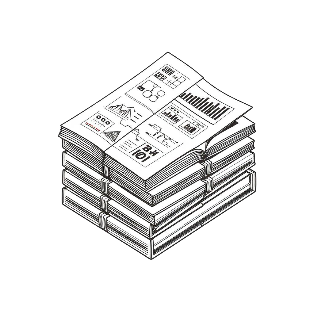 Stack of knowledge books and reports