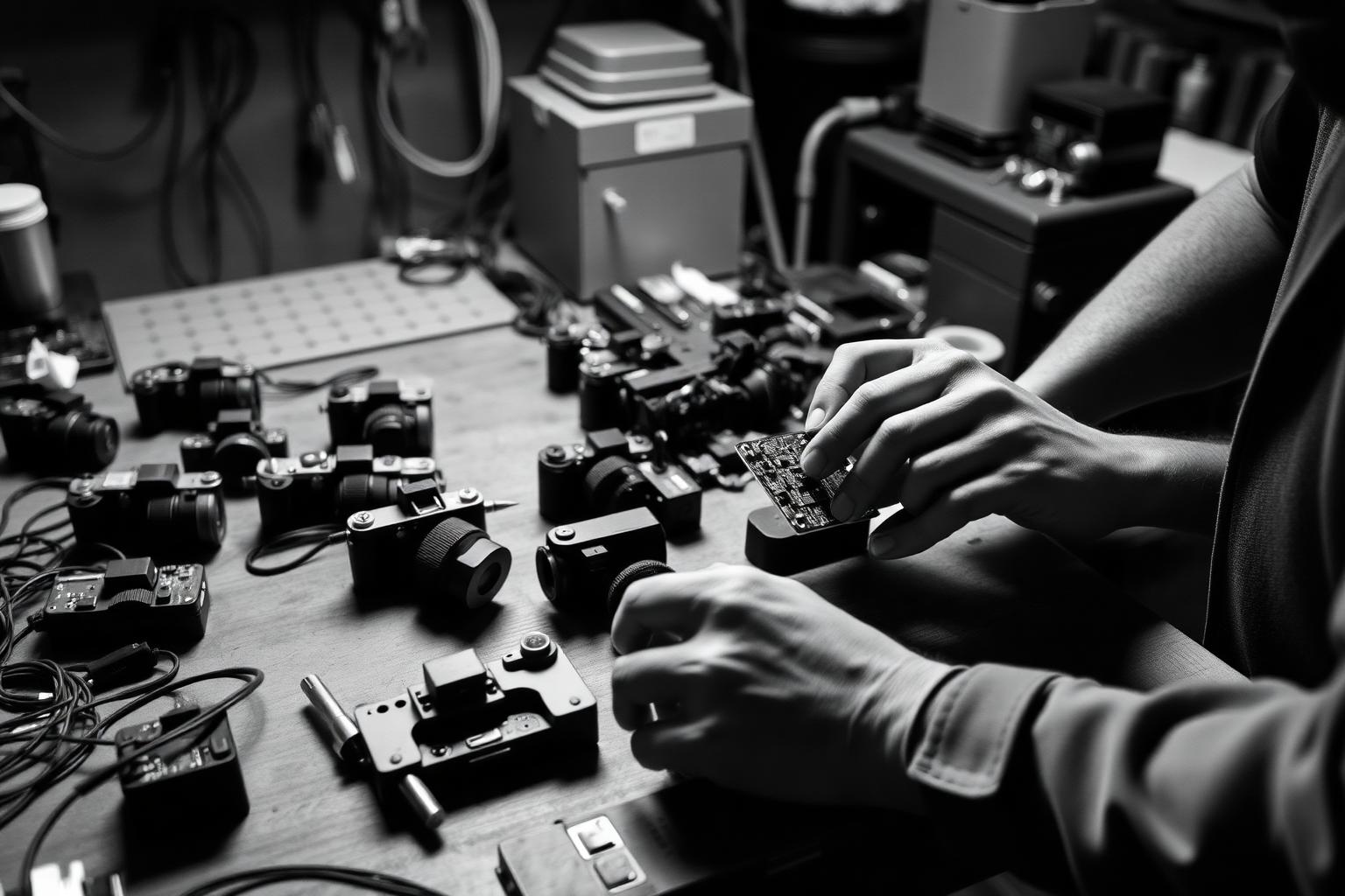 Engineer assembling a camera prototype