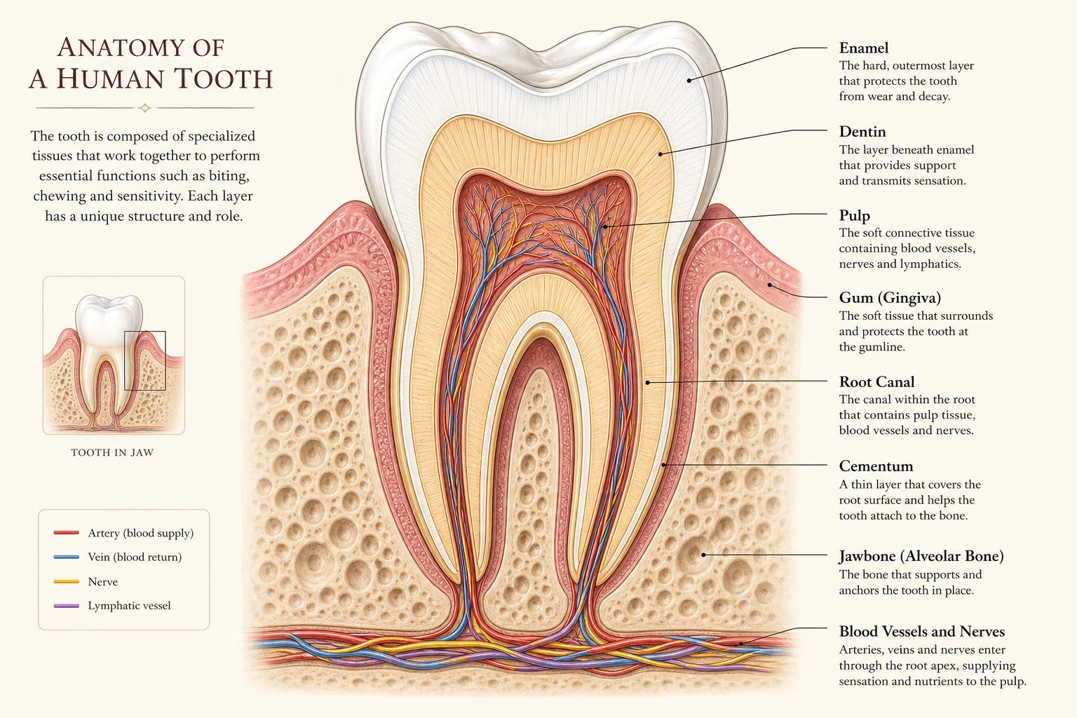 Anatomy of a human tooth — biological diagram