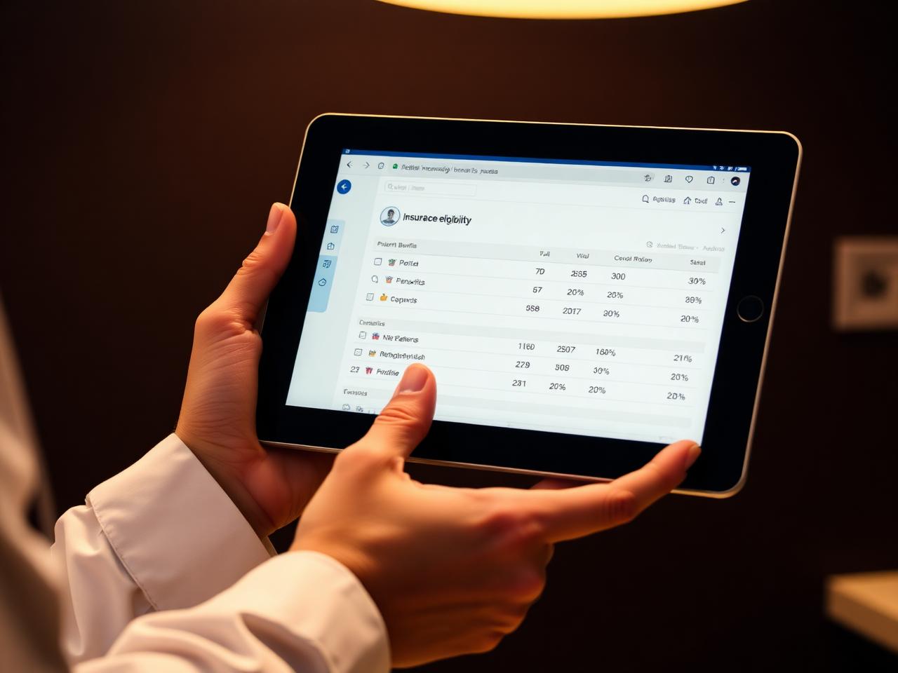 Front-desk coordinator verifying dental insurance on a tablet